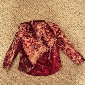 Roberto Cavalli Red Patterned long sleeve V-Neck Top size XL